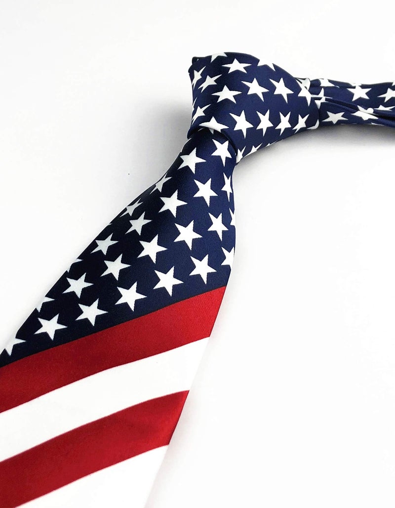 Elfeves Men's Modern Striped Patterned Formal Ties College Daily Woven Neckties (One Size, Red Blue White American Flag) - Image 4